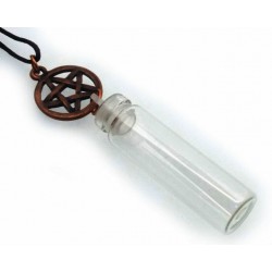 Copper Coloured Metal Pentacle Glass Bottle Pendant